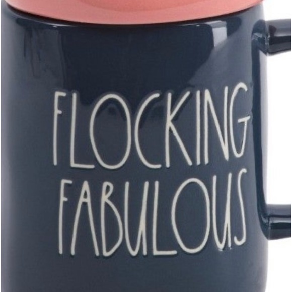 RAE DUNN Navy Flocking Fabulous coffee mug with FLAMINGO topper - Picture 2 of 4